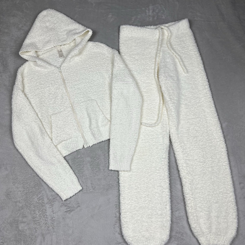Skims Cozy Knit Bone Zip Up Hoodie & Pants Set Women's Size S/M